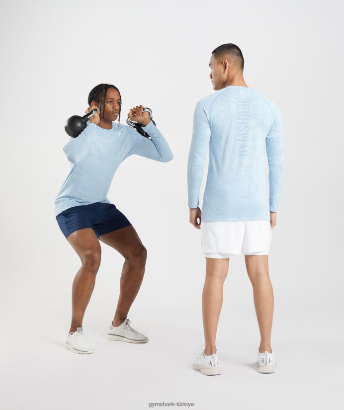 geo dikişsiz uzun kollu tişört erkeklerGymshark beyaz/ay taşı mavisi 02H048711