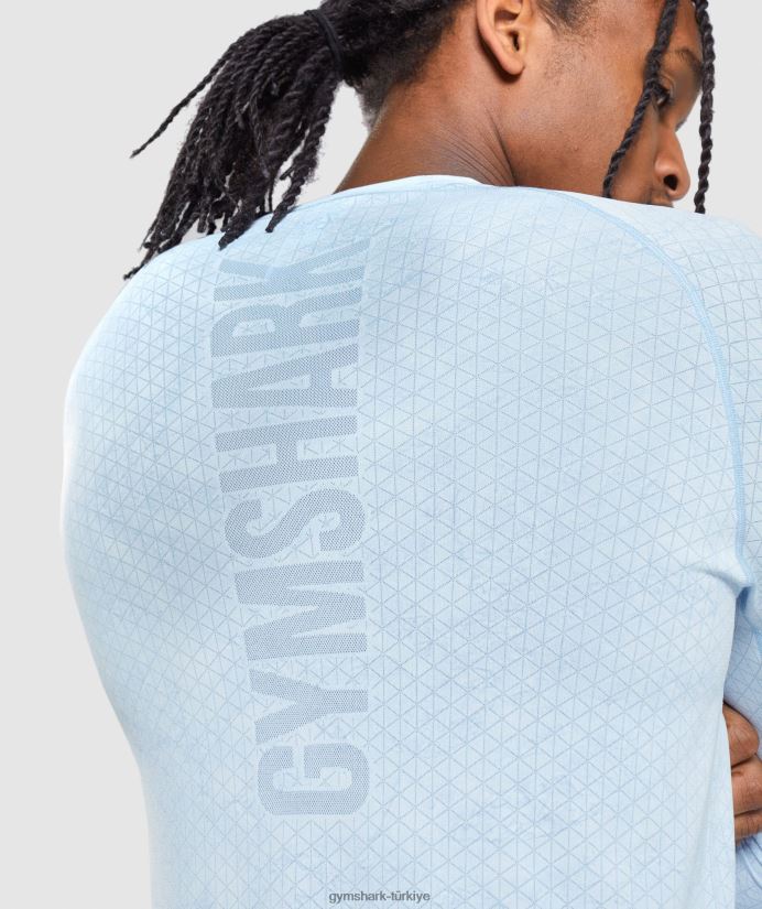 geo dikişsiz uzun kollu tişört erkeklerGymshark beyaz/ay taşı mavisi 02H048711