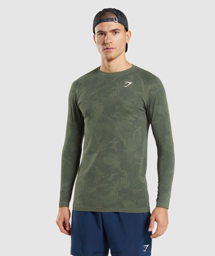 geo dikişsiz uzun kollu tişört erkeklerGymshark çekirdek zeytin/siyah 02H048599