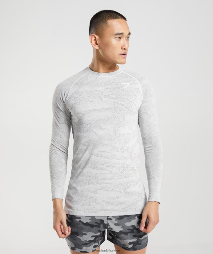 geo dikişsiz uzun kollu tişört erkeklerGymshark kırık beyaz/açık gri 02H048596