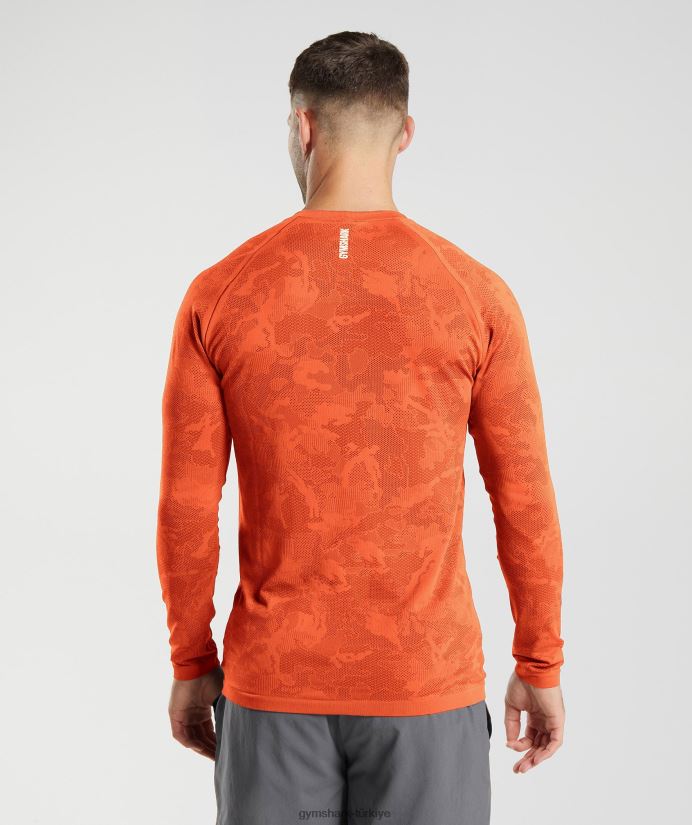 geo dikişsiz uzun kollu tişört erkeklerGymshark kırmızı biber/salsa kırmızısı 02H048615