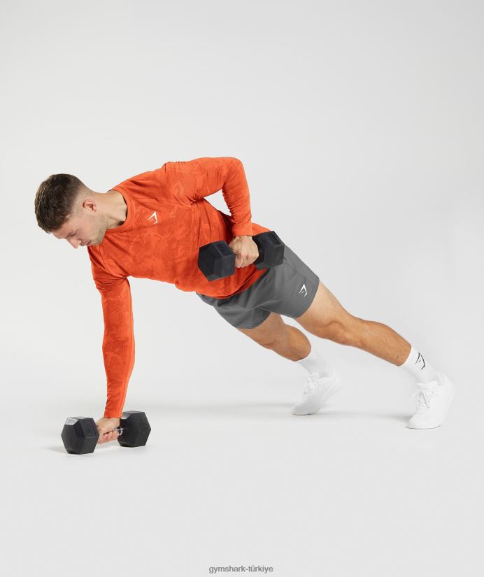 geo dikişsiz uzun kollu tişört erkeklerGymshark kırmızı biber/salsa kırmızısı 02H048615