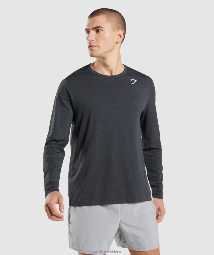 varış dikişsiz uzun kollu tişört erkeklerGymshark siyah kırçıllı 02H048752
