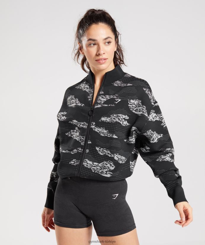 kamuflaj dikişsiz eşofman ceketini uyarlayın kadınlarGymshark siyah/açık gri 02H048383