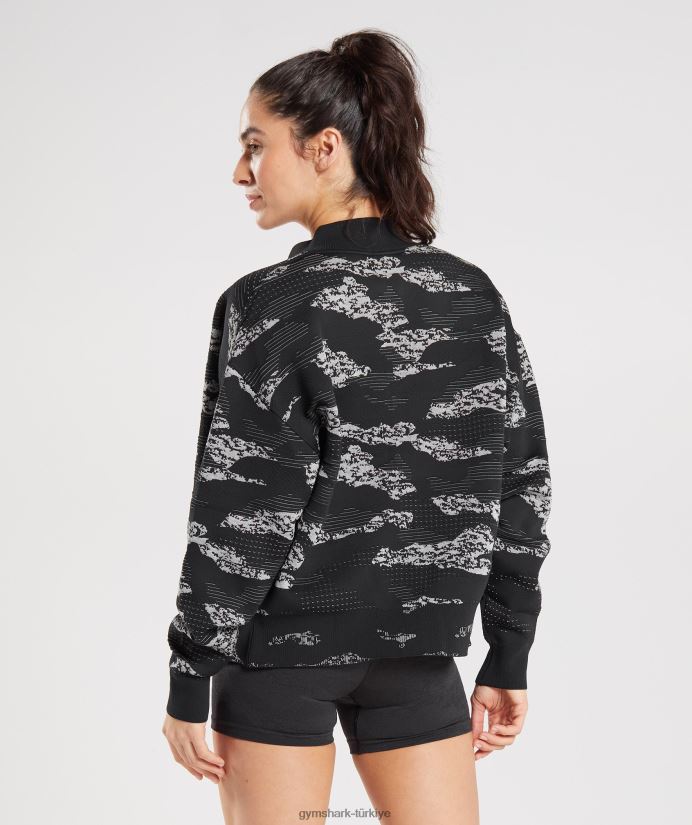 kamuflaj dikişsiz eşofman ceketini uyarlayın kadınlarGymshark siyah/açık gri 02H048383
