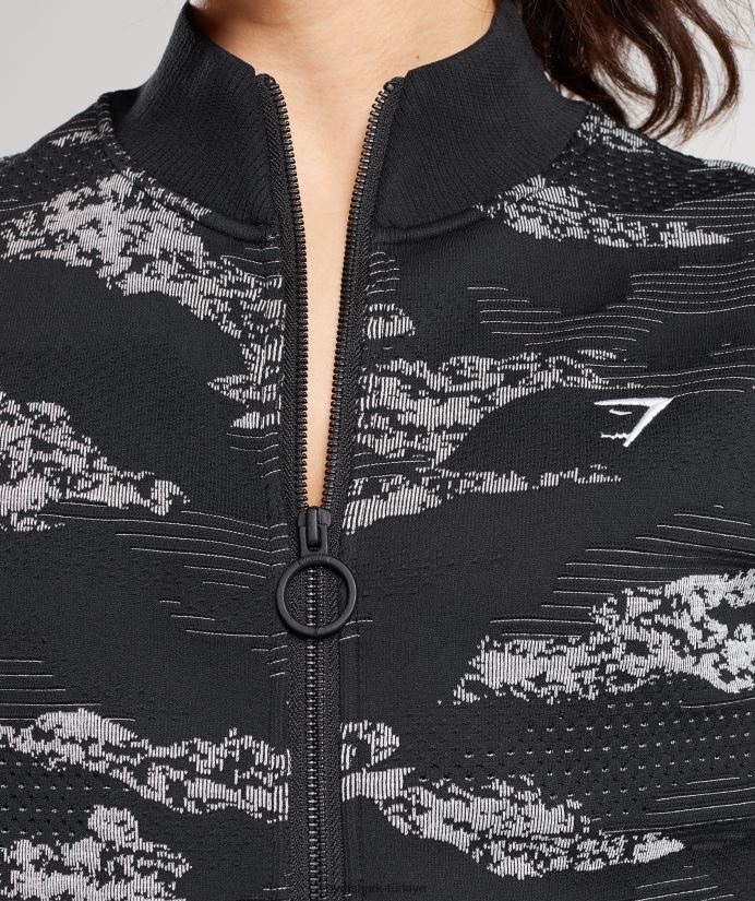kamuflaj dikişsiz eşofman ceketini uyarlayın kadınlarGymshark siyah/açık gri 02H048383