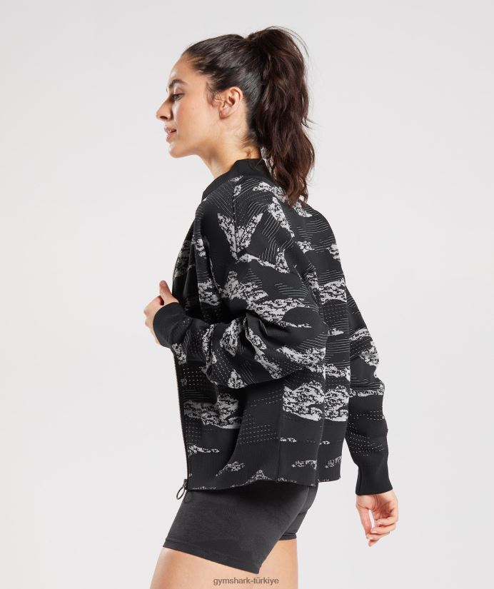 kamuflaj dikişsiz eşofman ceketini uyarlayın kadınlarGymshark siyah/açık gri 02H048383