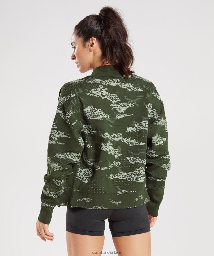 kamuflaj dikişsiz eşofman ceketini uyarlayın kadınlarGymshark yosun zeytini/aloe yeşili 02H048371