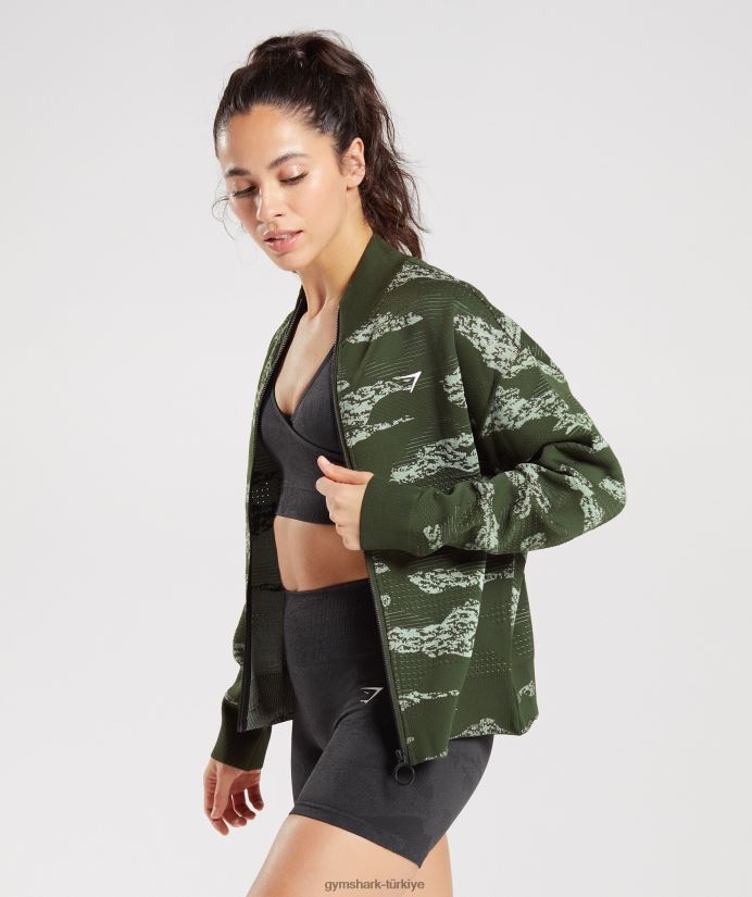 kamuflaj dikişsiz eşofman ceketini uyarlayın kadınlarGymshark yosun zeytini/aloe yeşili 02H048371