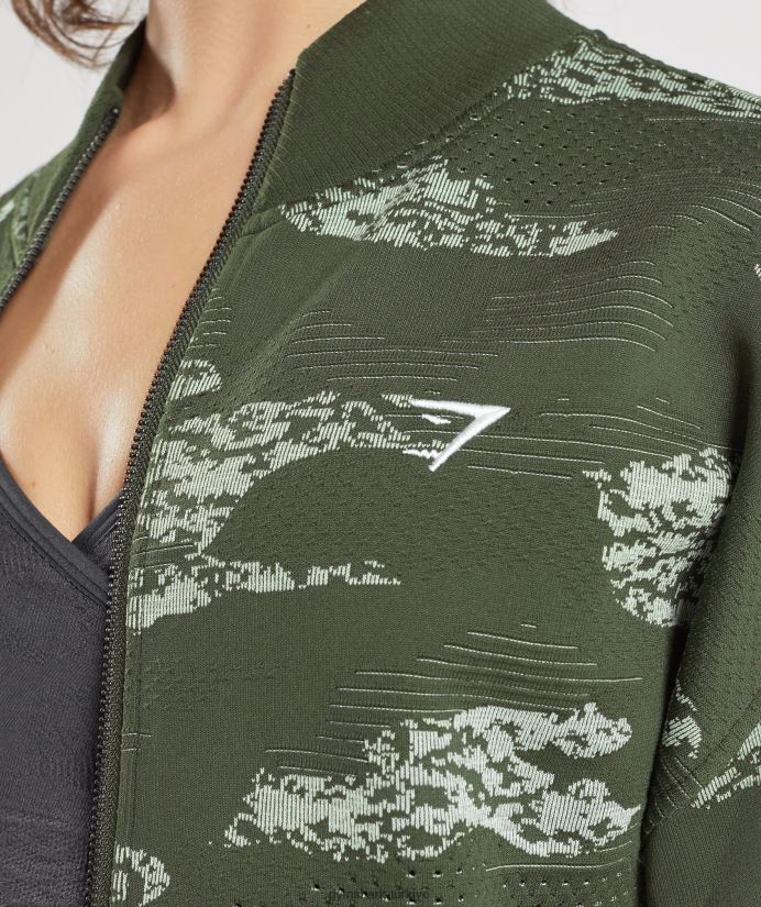 kamuflaj dikişsiz eşofman ceketini uyarlayın kadınlarGymshark yosun zeytini/aloe yeşili 02H048371