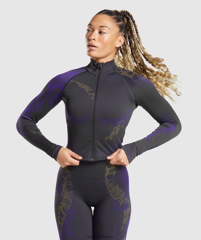 wtflex fermuarlı ceket kadınlarGymshark siyah/Neptün moru/reaktif yeşil 02H048362