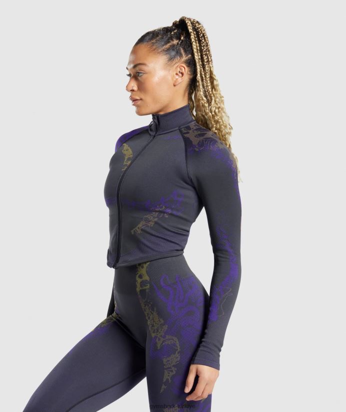 wtflex fermuarlı ceket kadınlarGymshark siyah/Neptün moru/reaktif yeşil 02H048362