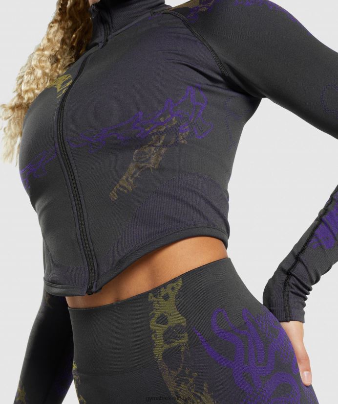 wtflex fermuarlı ceket kadınlarGymshark siyah/Neptün moru/reaktif yeşil 02H048362