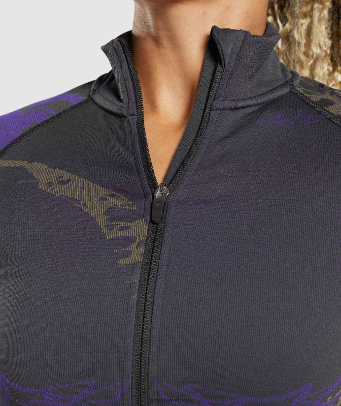 wtflex fermuarlı ceket kadınlarGymshark siyah/Neptün moru/reaktif yeşil 02H048362