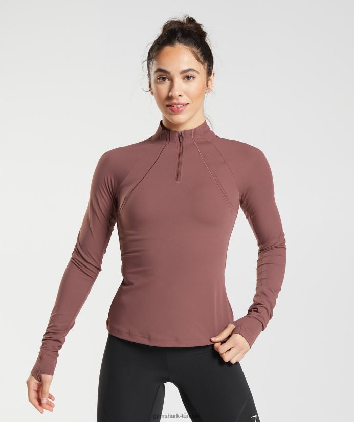 1/4 zip çalıştırıyorum kadınlarGymshark macenta kahverengi 02H048359