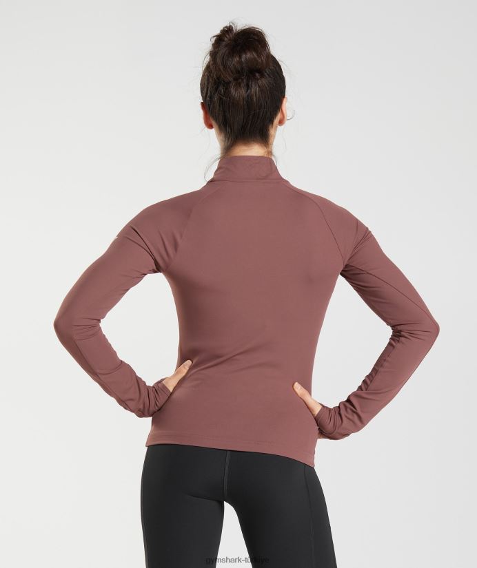 1/4 zip çalıştırıyorum kadınlarGymshark macenta kahverengi 02H048359