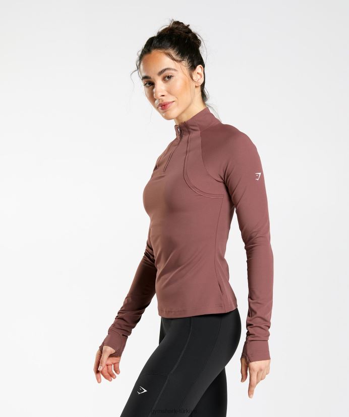 1/4 zip çalıştırıyorum kadınlarGymshark macenta kahverengi 02H048359
