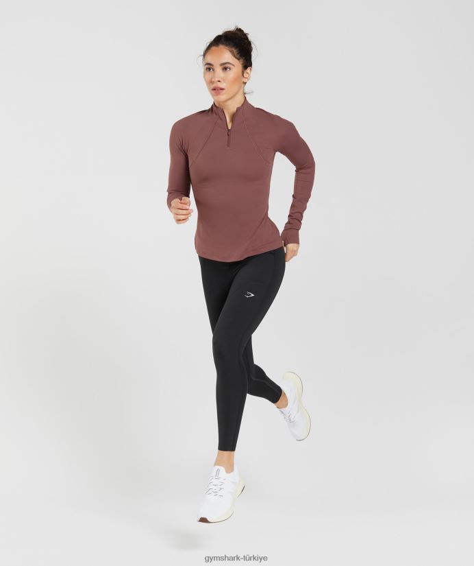 1/4 zip çalıştırıyorum kadınlarGymshark macenta kahverengi 02H048359