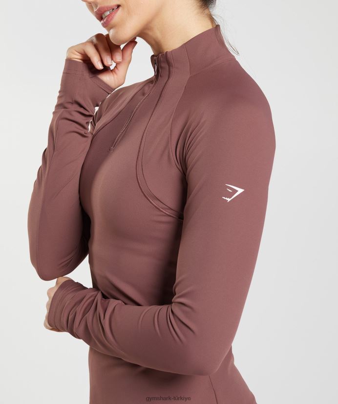 1/4 zip çalıştırıyorum kadınlarGymshark macenta kahverengi 02H048359
