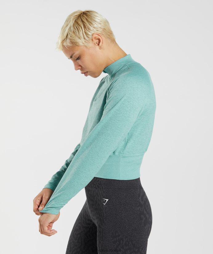 315 uzun kollu ısınma üst kadınlarGymshark inci mavisi/kış deniz mavisi kırçıllı 02H048394