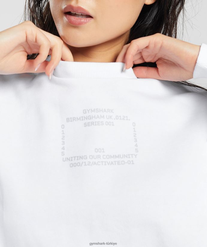 aktif grafikli sweatshirt kadınlarGymshark beyaz 02H048407