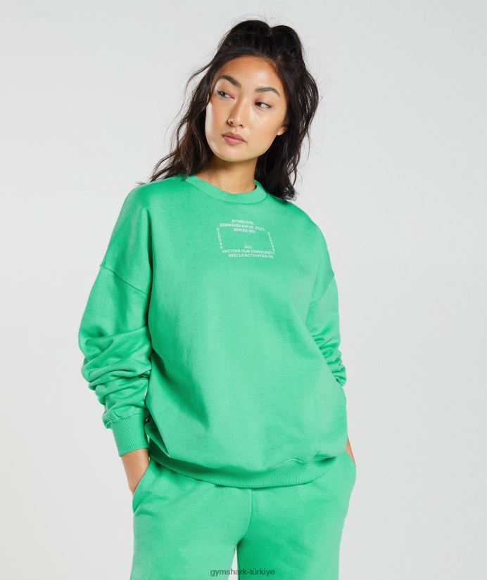 aktif grafikli sweatshirt kadınlarGymshark tropik yeşil 02H048390