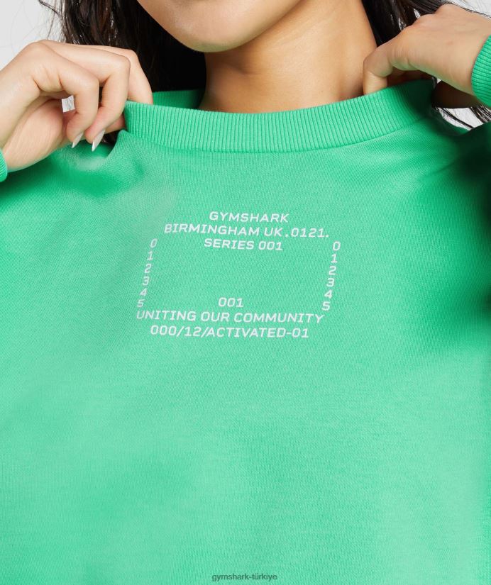 aktif grafikli sweatshirt kadınlarGymshark tropik yeşil 02H048390