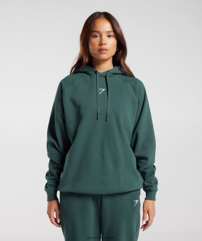 antrenman büyük boy polar kapüşonlu üst kadınlarGymshark sis yeşili 02H048346