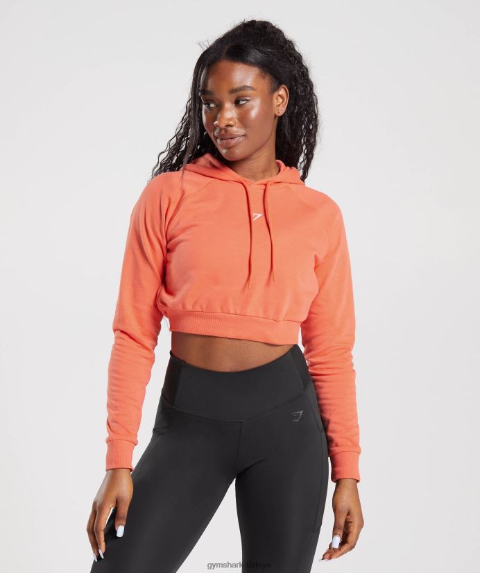 antrenman kırpılmış kapüşonlu üst kadınlarGymshark havacılık turuncu 02H048406