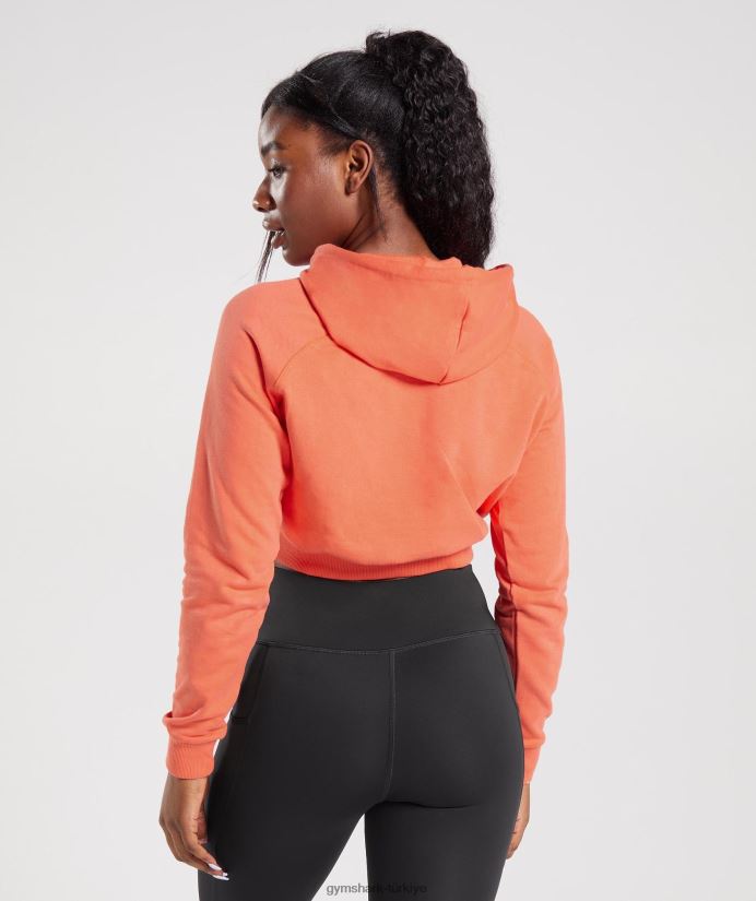 antrenman kırpılmış kapüşonlu üst kadınlarGymshark havacılık turuncu 02H048406