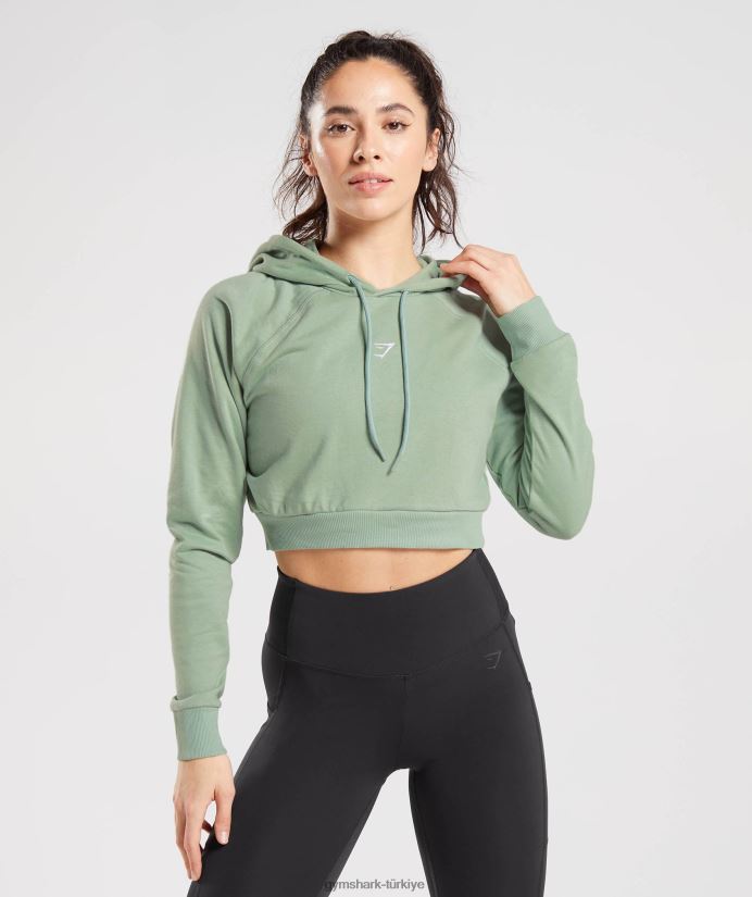 antrenman kırpılmış kapüşonlu üst kadınlarGymshark çöl adaçayı yeşili 02H048357