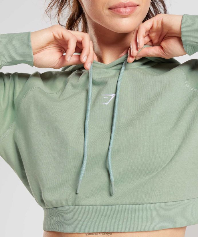 antrenman kırpılmış kapüşonlu üst kadınlarGymshark çöl adaçayı yeşili 02H048357