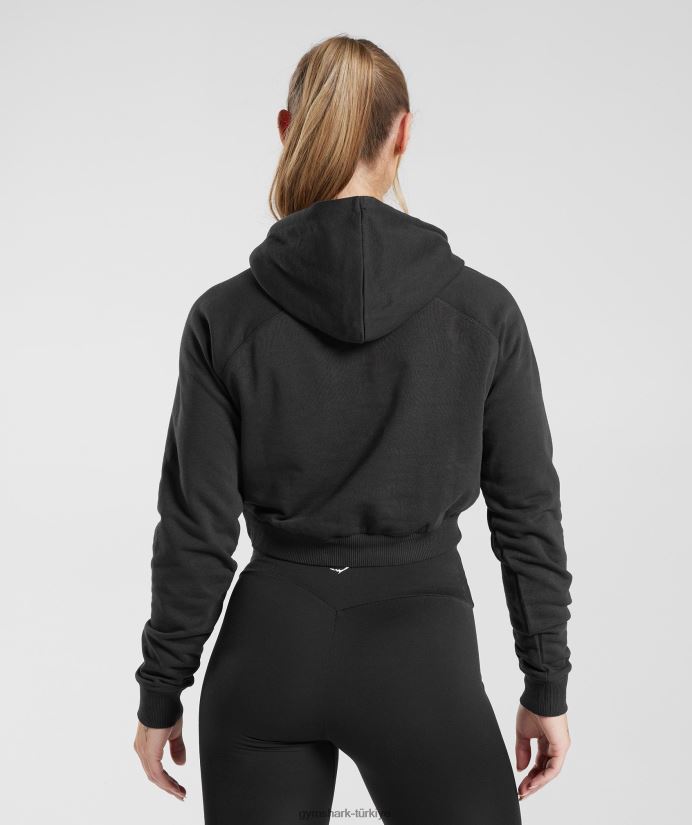 antrenman kırpılmış kapüşonlu üst kadınlarGymshark siyah 02H048372