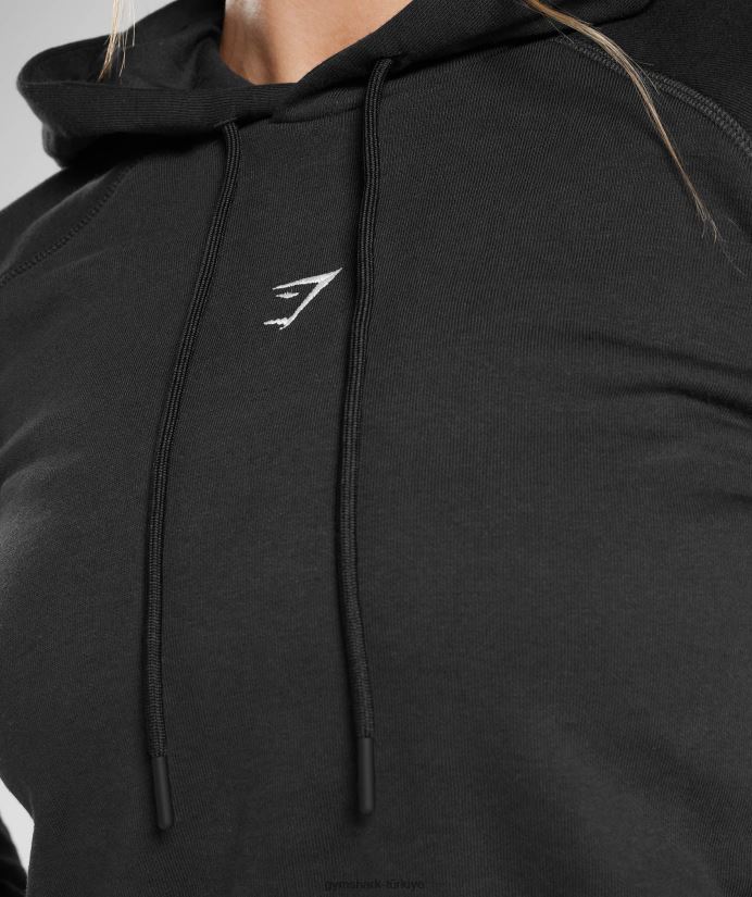 antrenman kırpılmış kapüşonlu üst kadınlarGymshark siyah 02H048372