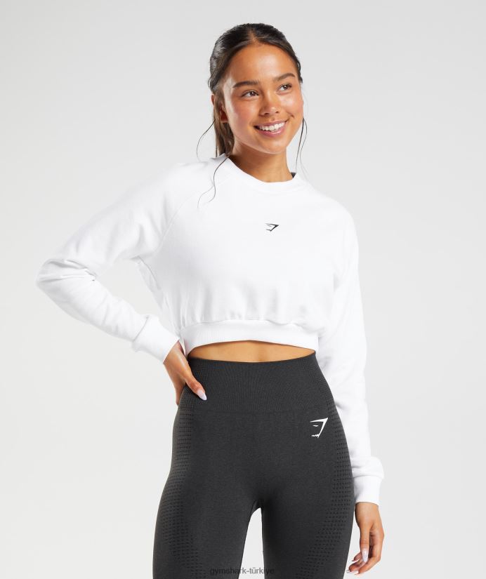 antrenman kırpılmış kazak kadınlarGymshark beyaz 02H048405