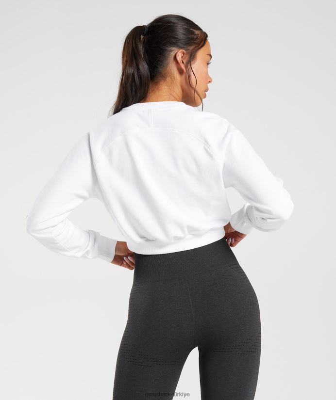 antrenman kırpılmış kazak kadınlarGymshark beyaz 02H048405