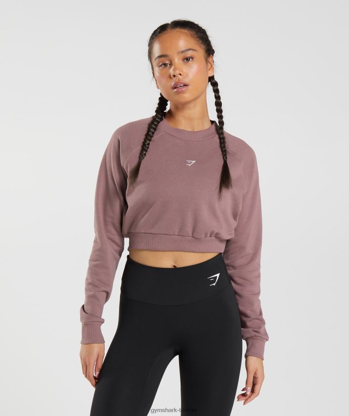 antrenman kırpılmış kazak kadınlarGymshark tozlu bordo 02H048395