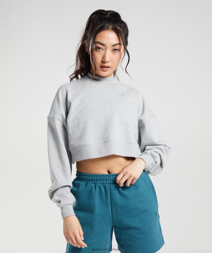 dinlenme günü terli kırpılmış kazak kadınlarGymshark açık gri çekirdekli marn 02H048370