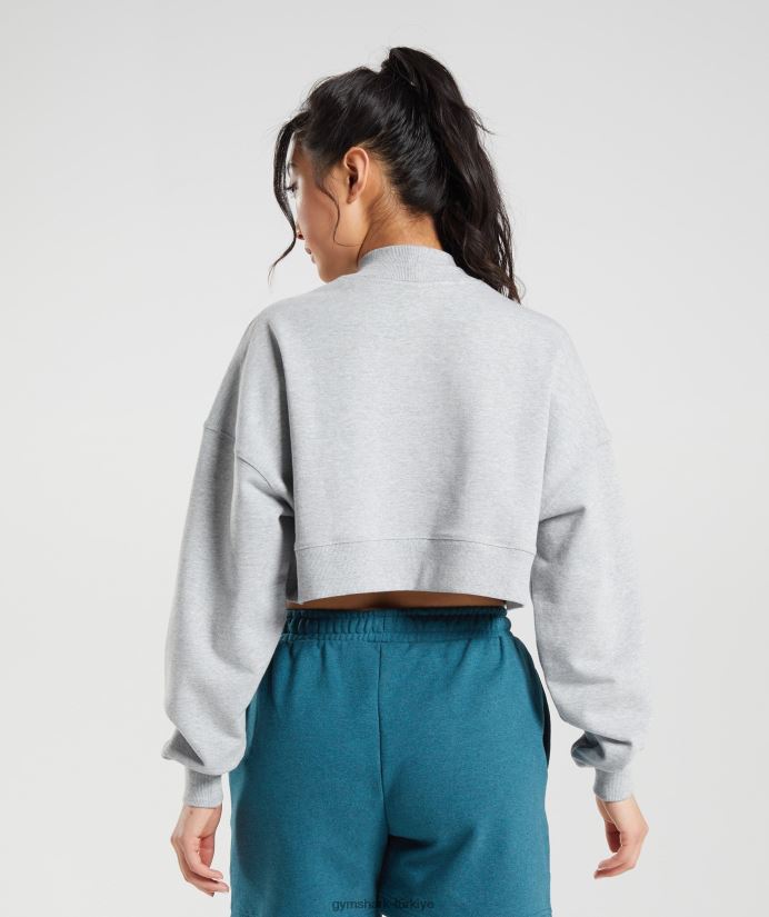 dinlenme günü terli kırpılmış kazak kadınlarGymshark açık gri çekirdekli marn 02H048370