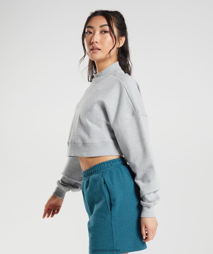 dinlenme günü terli kırpılmış kazak kadınlarGymshark açık gri çekirdekli marn 02H048370