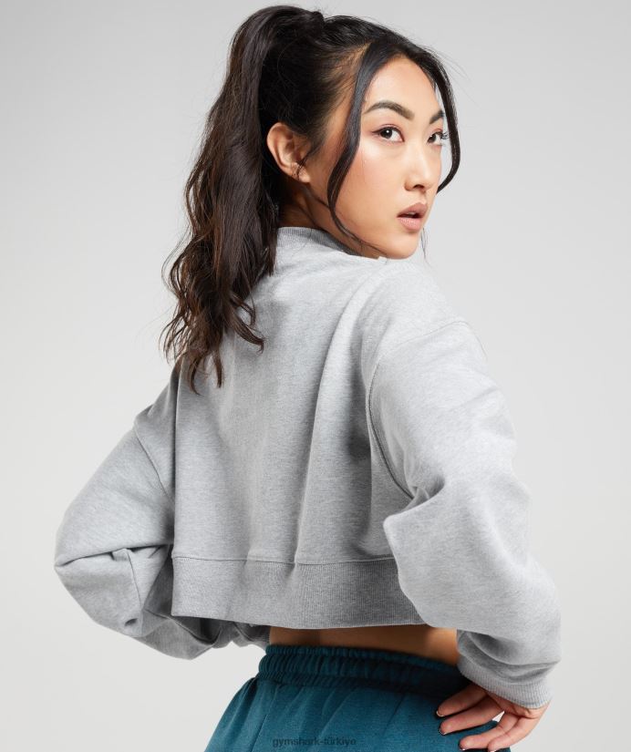 dinlenme günü terli kırpılmış kazak kadınlarGymshark açık gri çekirdekli marn 02H048370