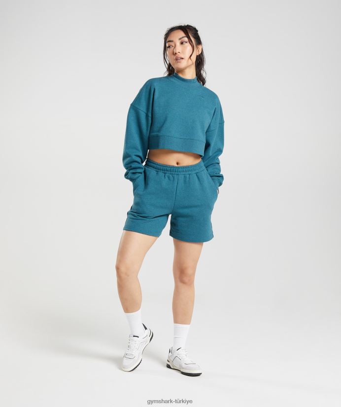 dinlenme günü terli kırpılmış kazak kadınlarGymshark çelik mavisi marn 02H048365