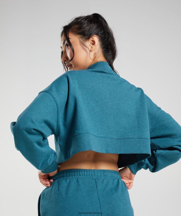 dinlenme günü terli kırpılmış kazak kadınlarGymshark çelik mavisi marn 02H048365
