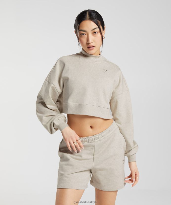 dinlenme günü terli kırpılmış kazak kadınlarGymshark kum marnı 02H048369