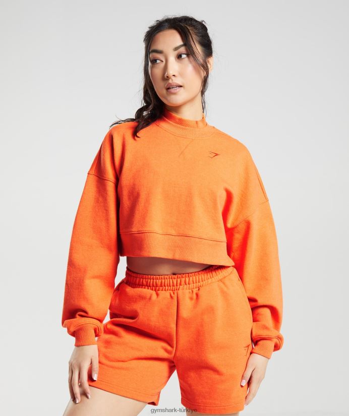 dinlenme günü terli kırpılmış kazak kadınlarGymshark parlak turuncu marn 02H048402