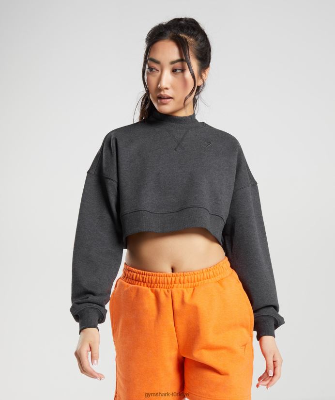dinlenme günü terli kırpılmış kazak kadınlarGymshark siyah çekirdekli marn 02H048364