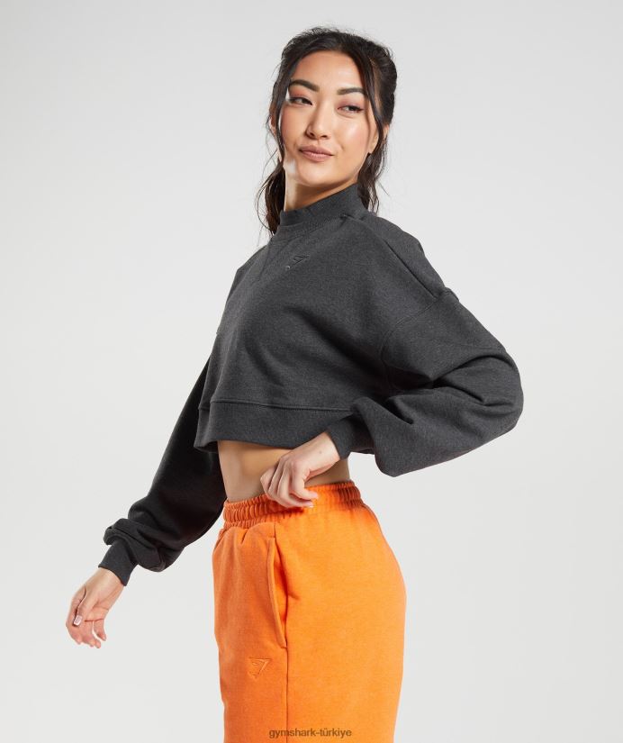 dinlenme günü terli kırpılmış kazak kadınlarGymshark siyah çekirdekli marn 02H048364