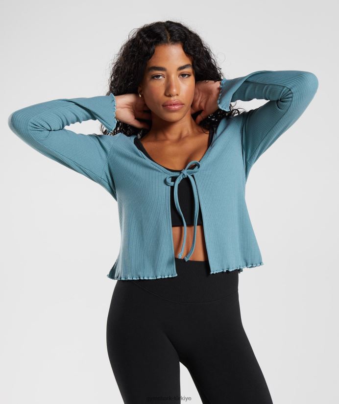 duraklatma hırka kadınlarGymshark kömürleşmiş mavi 02H048373