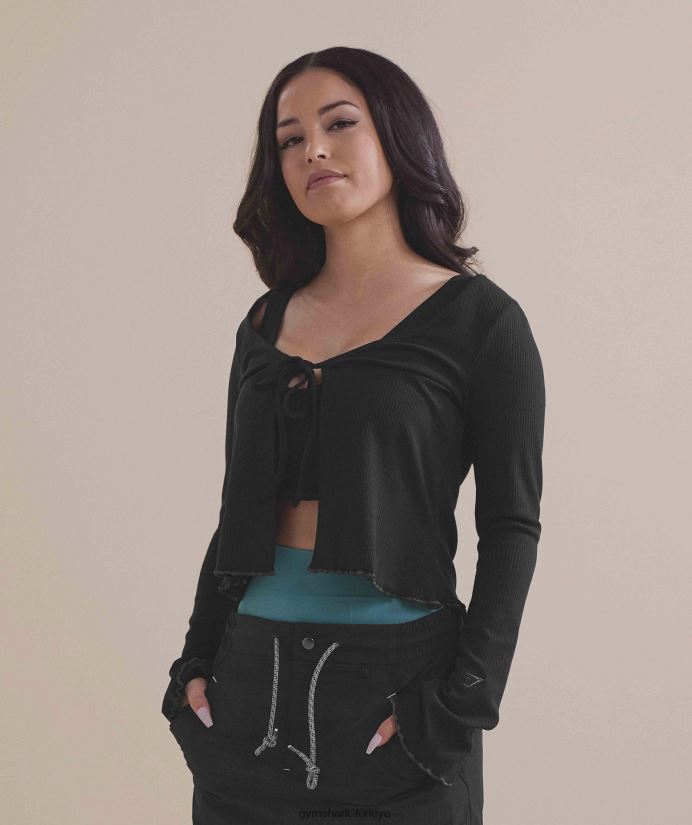 duraklatma hırka kadınlarGymshark siyah 02H048377