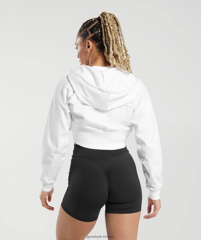 gs power kırpılmış fermuarlı kapüşonlu üst kadınlarGymshark beyaz 02H048347